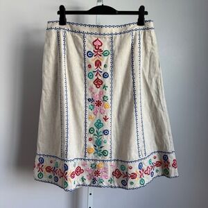 Boden US 14R Linen Blend Embroidered A-Line Skirt Peasant‎ Boho NWT